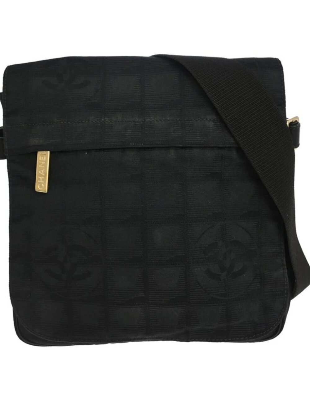 Chanel Black Jacquard Nylon Travel Line Shoulder Bag